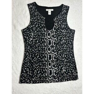 White House Black Market Sz S Silver Snake Print V-neck Sleeveless Tank Top